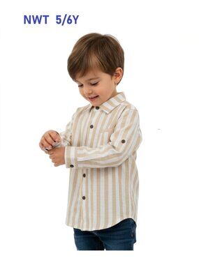 Striped Long-Sleeve Button-Down Woven Shirt size 5/6Y by Me & Henry Boys Clothes